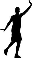 Man with raised arms isolated silhouette front vector