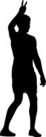 Man with raised arms isolated silhouette. vector