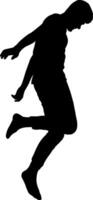 Man dancing in a jump isolated silhouette, front view vector