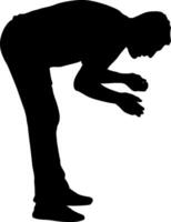 Man leaning down isolated silhouette front view vector
