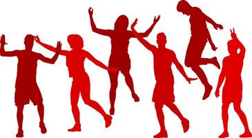 Red set Man and woman dancing in different dynamic poses isolated silhouettes vector