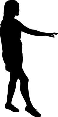 Walking young woman isolated silhouette front view
