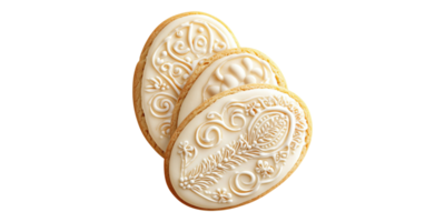 Ornate iced cookies with intricate patterns isolated on transparent background png