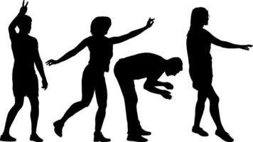 Set Man and woman dancing in different dynamic poses a isolated silhouettes. vector