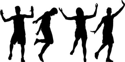 Set four Man and woman dancing in different dynamic poses isolated silhouettes vector