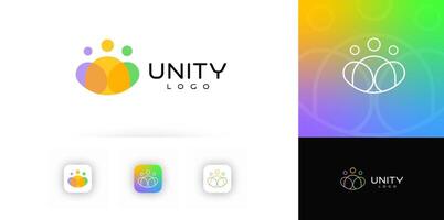 Modern Unity Logo Featuring Abstract Human Figures In Overlapping Circle Shapes With Vibrant Colors. Ideal For Community, Teamwork, Or Nonprofit Branding. Illustration. vector