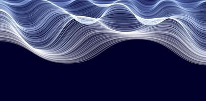 Abstract flowing wave lines on dark background. Waving clouds. Futuristic glowing motion pattern, stylish minimal texture for banners, websites, hi-tech visuals. illustration vector