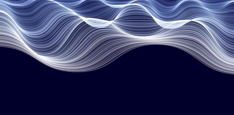 Abstract flowing wave lines on dark background. Waving clouds. Futuristic glowing motion pattern, stylish minimal texture for banners, websites, hi-tech visuals. illustration