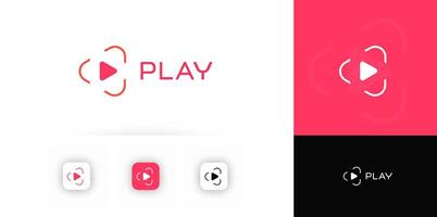 Play button logo with abstract triangle for digital app, tech startup, multimedia platform. illustration. vector