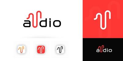 Audio Logo Design With Sound Wave Shape, Modern Typography And Red Black Color Palette. Creative Branding Concept. logotype vector