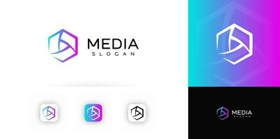 Media Logo Design With Gradient Hexagon and Play-Inspired Shape, Perfect For , Streaming, Or Creative Brands. logotype. vector