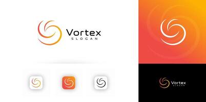 Abstract Vortex Logo With Swirling Spiral Symbol In Gradient Orange Red Colors. Round Emblem For Technology, Energy, App Branding. Illustration. vector