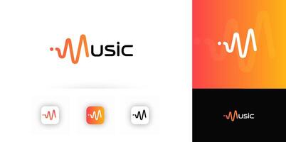 Modern Music Logo Design With Sound Wave And Letter M Concept In Gradient Orange Color. Creative Emblem For App Icons, Branding, Or Audio Services. Illustration vector