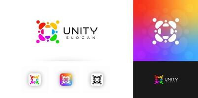 Colorful Unity Logo With Abstract People Forming A Circle, Representing Teamwork, Community, And Diversity. Perfect For Nonprofits, Tech, Or Social Apps. Illustration vector