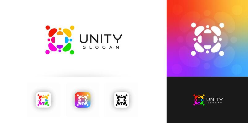 Colorful Unity Logo With Abstract People Forming A Circle, Representing Teamwork, Community, And Diversity. Perfect For Nonprofits, Tech, Or Social Apps. Illustration