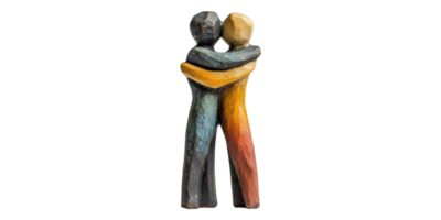 Multicolored Couple Hugging Sculpture Isolated on Transparent Background png