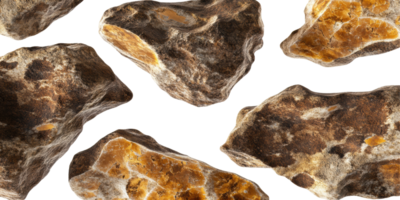 Collection of varied brown natural rocks isolated on transparent background png