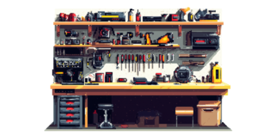 Workshop Tools and Shelf Display Isolated on Transparent Background png
