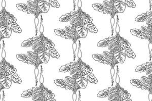 Line art seamless pattern with beets plants illustration. Hand drawn outline repeating vegetables pattern background. Graphic design for Cover Coloring Book Textile Fashion Print Card vector