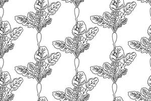 Line art seamless pattern with beets plants illustration. Hand drawn outline repeating vegetables pattern background. Graphic design for Cover Coloring Book Textile Fashion Print Card Birthday vector