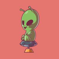 An Alien Character riding a kids' spacechip coin machine. vector