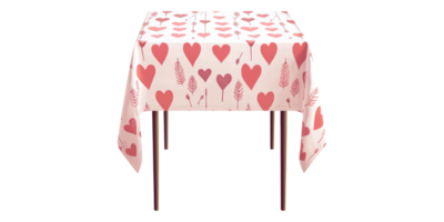 Table with heart and arrow patterned cloth isolated on transparent background png