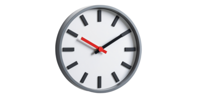 redondo pared reloj con negro y rojo manos aislado en transparente antecedentes png
