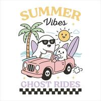summer vibes ghost rides - Funny Summer T-shirt Design , Summer sea Beach scenery illustration, Summer Beach Vibes Graphics vector