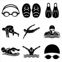 Swimmer Silhouette Design with Racing Motion Artwork set vector