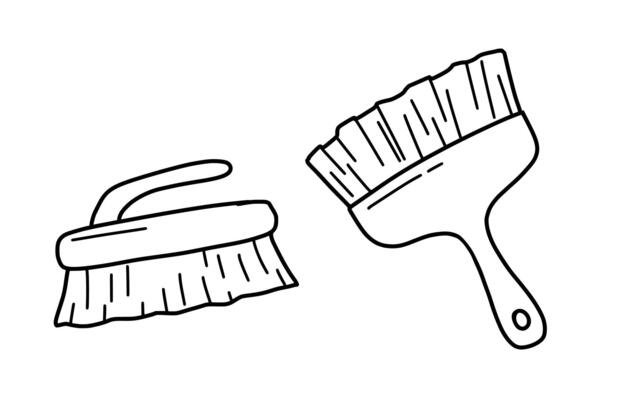 Cleaning brush in doodle style. line art illustrations. Tool hand drawn sketch