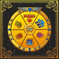 Wheel of fortune in Egyptian style for UI game, Slots and casino screen. Icons on separate layers Egyptian treasure. Spinning and winning award or BONUS. vector