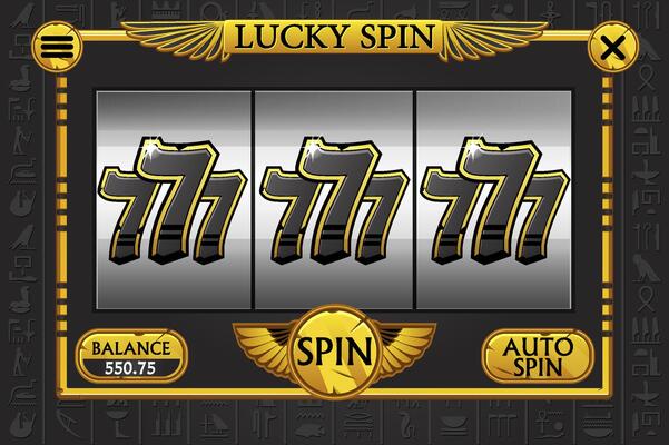 Golden-black LUCKY SPIN in Egyptian style for UI game, Slots and casino screen. Icons on separate layers Egyptian treasure. Spinning and winning award