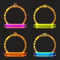 Round Frames in Egyptian themed with symbols - scarab, Ankh cross, lotus and Horus eye and colored ribbons. Avatar frames for game or App icons vector