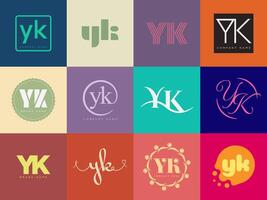 YK logo company . Letter y and k logotype. Set different classic serif lettering and modern bold text with design elements. Initial font typography. vector