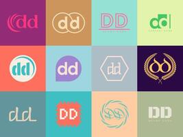 DD logo company template. Letter d and d logotype. Set different classic serif lettering and modern bold text with design elements. Initial font typography. vector