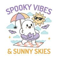 spooky vibes sunny skies - Funny Summer T-shirt Design , Summer sea Beach scenery illustration, Summer Beach Vibes Graphics vector