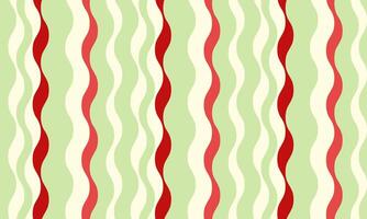 Vibrant wavy stripes in red, cream, and pale green create a cheerful, retroinspired pattern. Perfect for backgrounds, textiles, or any project needing a playful, vintage feel. vector