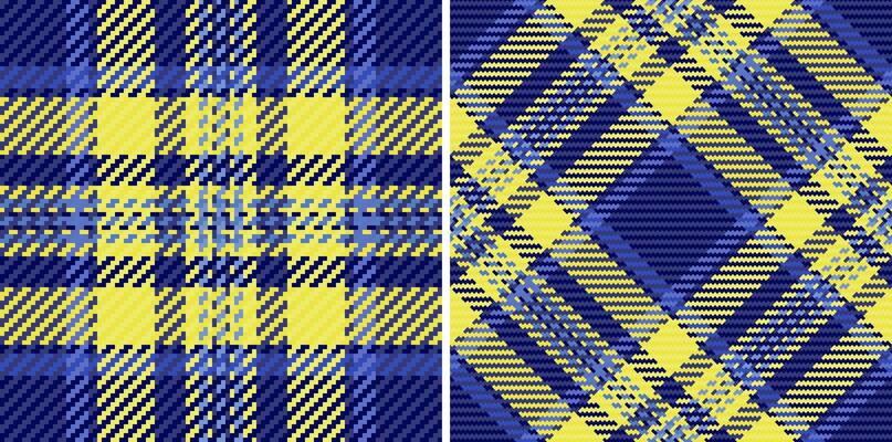 Vibrant yellow and navy plaid patterns, perfect for textile design, fashion, or web backgrounds. These seamless textures offer two distinct styles classic and diagonal checks.