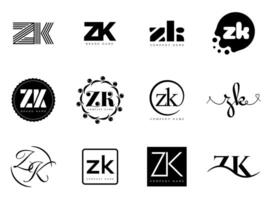 ZK logo company template. Letter z and k logotype. Set different classic serif lettering and modern bold text with design elements. Initial font typography. vector