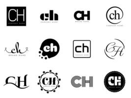 CH logo template. Letter c and h logotype. Set different classic serif lettering and modern bold text with design elements. Initial font typography. vector