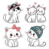 collection of Baby Kitten Cutie in Cartoon Cat Doodle Style vector