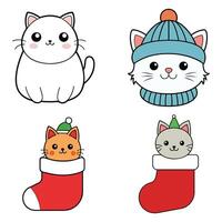 Smiling Cartoon Cat and Happy Kitten Sketch vector