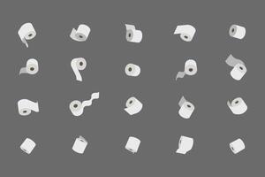 A playful collection of toilet paper rolls in various positions against a neutral grey background. Perfect for illustrating concepts of abundance, hygiene, or even the unexpected. vector