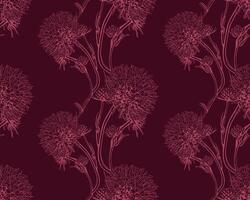 Elegant maroon floral seamless pattern. Intricate line art design featuring stylized flowers, perfect for textiles, wallpaper, or branding. Evokes a sense of sophistication and vintage charm. vector