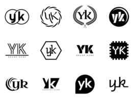 YK logo company template. Letter y and k logotype. Set different classic serif lettering and modern bold text with design elements. Initial font typography. vector