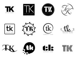 TK logo company template. Letter t and k logotype. Set different classic serif lettering and modern bold text with design elements. Initial font typography. vector