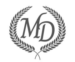Initial letter M and D, MD monogram logo design with laurel wreath. Luxury calligraphy font. vector