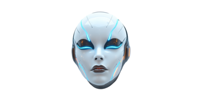 Futuristic Robotic Face With Led Accents. Advanced Ai And Cybernetic Design Concept Isolated On Transparent Background png