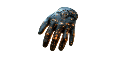 Futuristic Cybernetic Glove With Glowing Circuitry. Advanced Technology And Innovation Concept Isolated On Transparent Background png