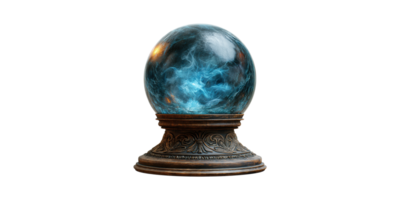 Mystical Crystal Ball With Smoky Blue Swirls Ornate Base. Enchantment And Divination Symbol Isolated On Transparent Background png